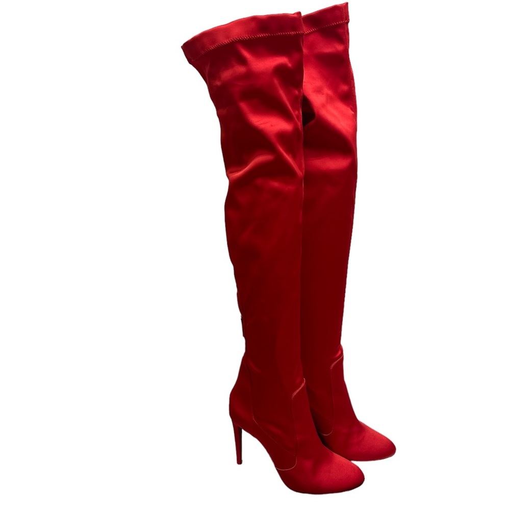 Aquazzura Red Satin Over the Knee Boots